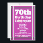 パープル70誕生日 招待状<br><div class="desc">この紫70番目の招待状招待状で70誕生祝いに誕生日を送信する。お客様の個人カスタマイズ情報と共に使用できる。</div>