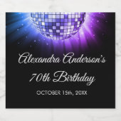 パープル70th誕生日パーティー70のディスコボール スパークリングワインラベル (シングルラベル)