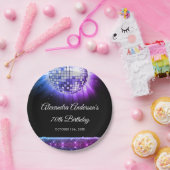 パープル70th誕生日パーティー70のディスコボール ペーパープレート (パーティー)