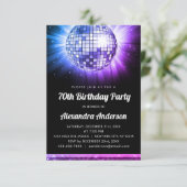 パープル70th誕生日パーティー70のディスコボール 招待状 (スタンド正面)