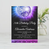 パープル70th誕生日パーティー70のディスコボール 招待状 (スタンド正面)