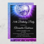 パープル70th誕生日パーティー70のディスコボール 招待状 (正面/裏面)
