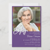 パープル80誕生日写真 招待状 (正面)