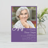 パープル80誕生日写真 招待状 (スタンド正面)