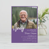 パープル90誕生日フォト招待状 招待状 (スタンド正面)