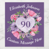 パープル90誕生日ワインボトルラベル ワインラベル (シングルラベル)