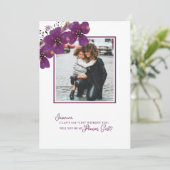 パープル あなたは私のフラワーガールになってくれる? プロポーズ写真 招待状 (スタンド正面)