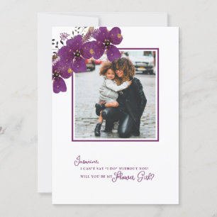 パープル　あなたは私のフラワーガールになってくれる？　プロポーズ写真 招待状