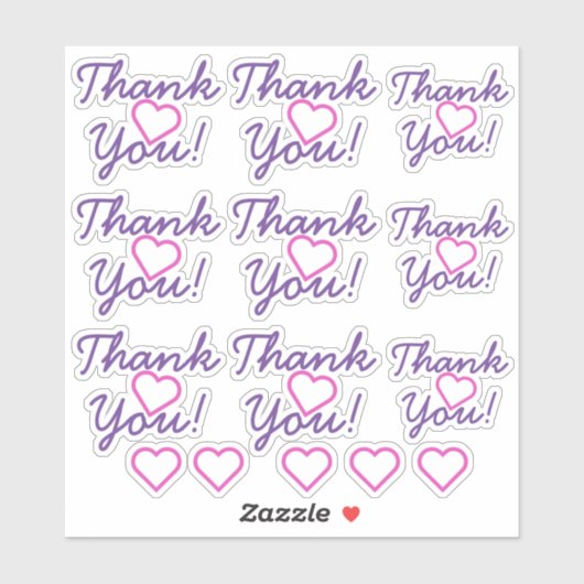 パープル"ありがとう！"、ピンクのハートシェイプシール シール (シート)