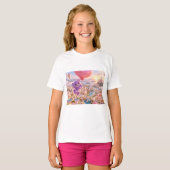 パープル かわいい クマ 都市 Tシャツ (正面フル)