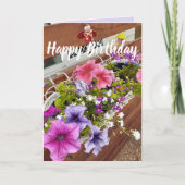 パープル&かわいらしピンクペチュニアスガーデン誕生日 カード (正面)