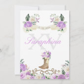 パープル&アイボリーバラズウェスタン女性のカーボーイキンセアニラ 招待状 (裏面)