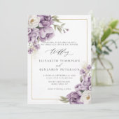 パープル アイボリー ゴールド フローラル フレーム エレガント ウェディング 招待状 (スタンド正面)