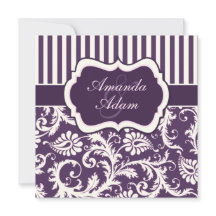 パープル、アイボリー、ピンクダストライプのマスコウェディング招待状