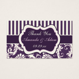 パープル、アイボリー、ピンクダマスクウェディングメッセージカード