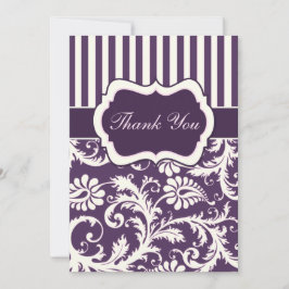 パープル、アイボリー、ピンクダマストライプのスクサンキューカード サンキューカード