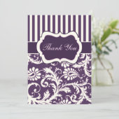 パープル、アイボリー、ピンクダマストライプのスクサンキューカード サンキューカード (スタンド正面)