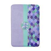 パープル&アクアティール（緑がかった色）マーメイドモノグラム+名前 バスマット (正面縦)