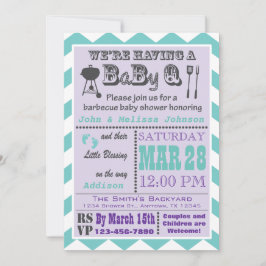パープル&アクアバーベキューBaByQベビーシャワー招待状2 招待状