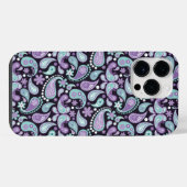 パープル&アクアペイズリー模様 iPhoneケース (裏面横)