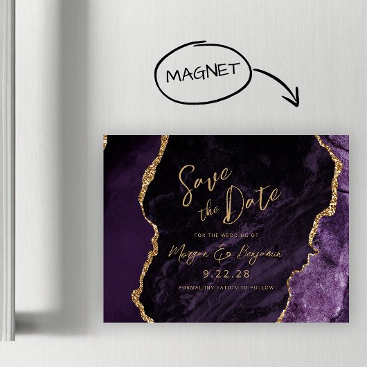 パープル・アゲートの結婚式Save the Date マグネット招待状
