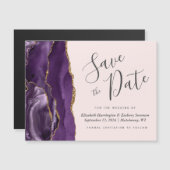 パープル アゲート ブラッシュ ウェディング 磁石式 Save the Date (正面/裏面)