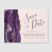 パープル アゲート ブラッシュ ウェディング 磁石式 Save the Date (正面)