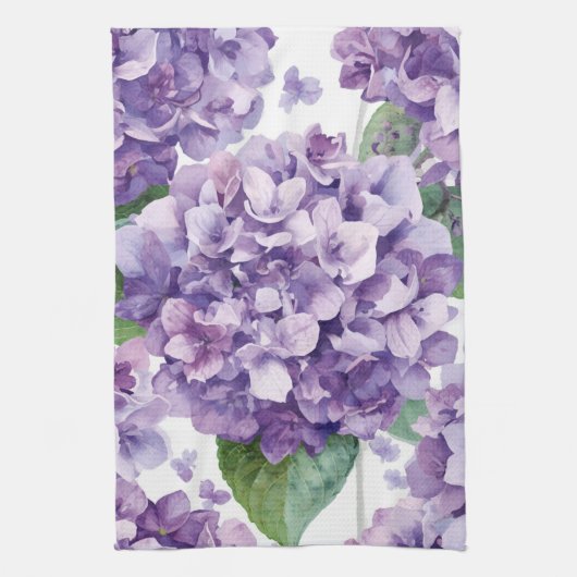 パープル アジサイ 水彩 花 ラベンダー 開花 キッチンタオル (縦)