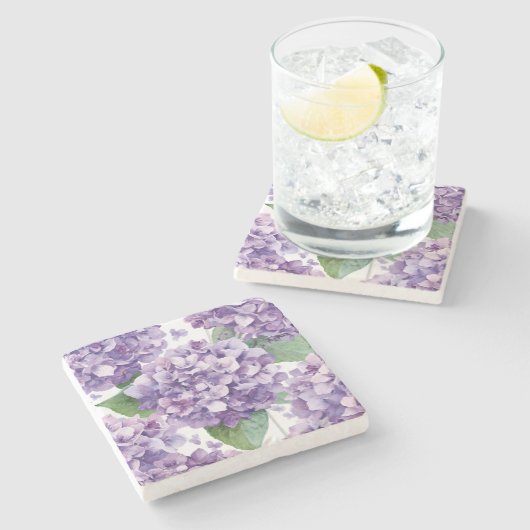 パープル アジサイ 水彩 花 ラベンダー 開花 ストーンコースター (横)
