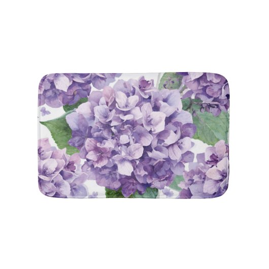 パープル アジサイ 水彩 花 ラベンダー 開花 バスマット (正面)