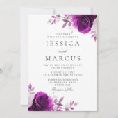 パープル アメジスト インディゴ & バイオレット フラワー ウェディング 招待状 (正面)