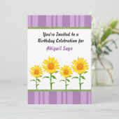 パープル&イエローサンフラワー誕生日招待状 招待状 (スタンド正面)