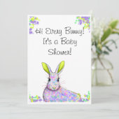 パープル&イエローバニーベビーシャワー招待状 招待状 (スタンド正面)