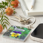 パープル&イエローパンシーアクリルキーリング キーホルダー (正面右)