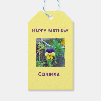パープル&イエローパンシー誕生日 ギフトタグ