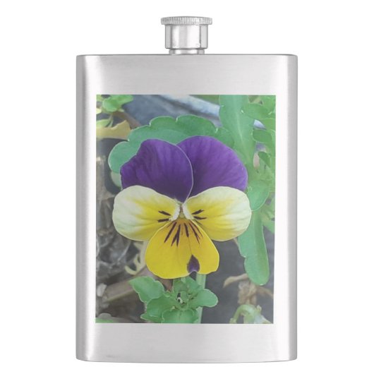 パープル&イエローパンジークラシックフラスコ フラスク (正面)