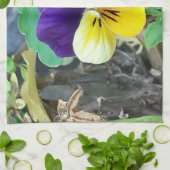 パープル&イエローパンジー茶タオル キッチンタオル (折り畳み)