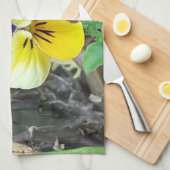 パープル&イエローパンジー茶タオル キッチンタオル (四つ折り)