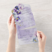 パープル&イエローフローラモダンノーディナー オールインワン招待状 (貼ってはがせる)