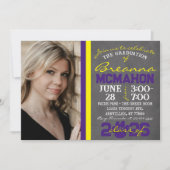 パープル&イエローポープリント卒業2写真 招待状 (正面)