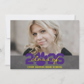 パープル&イエローポープリント卒業2写真 招待状 (裏面)