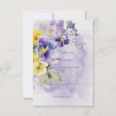パープル&イエローモダンフローラ結婚ズ・ノーディナー 出欠カード (正面)