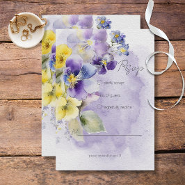 パープル&イエローモダンフローラ結婚ズ・ノーディナー 出欠カード