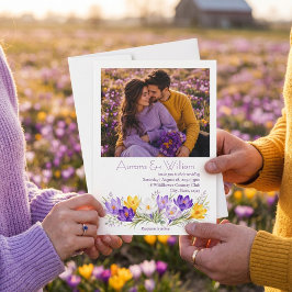 パープル+イエロー+クロッカスの花の写真の結婚式  招待状