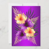 パープル イエロー ゴールド パーム ヒビスカス 誕生日パーティー 招待状 (裏面)