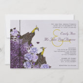 パープル&イエロー ヴィンテージ ペコ 鳥かご ウェディング 招待状 (正面)