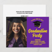 パープル イエロー 卒業写真 2025 卒業パーティー 招待状 (正面/裏面)