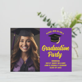 パープル イエロー 卒業写真 2025 卒業パーティー 招待状
