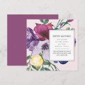 パープル イエロー 水彩 花柄 ピンク 新居のお知らせ (正面/裏面)