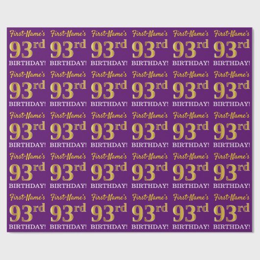 パープル、イミテーションゴールド調 「93rd バースデー」 ラッピングペーパー (フラット)
